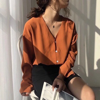 Sơmi cổ V cam đất