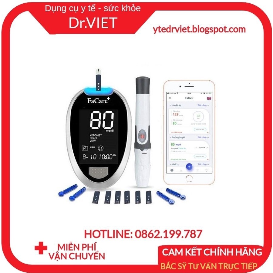 Máy đo đường huyết Bluetooth FaCare FC-G168- Giúp người bị tiểu đường kiểm tra thường xuyên, phòng tránh biến chứng