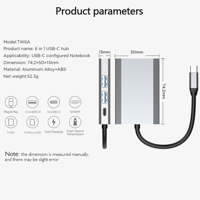 Đế Sạc Đa Năng 6 Trong 1 Usb 3.0 + Hdmi-Compatible + Pd + Sd + Tfhd 4k | BigBuy360 - bigbuy360.vn