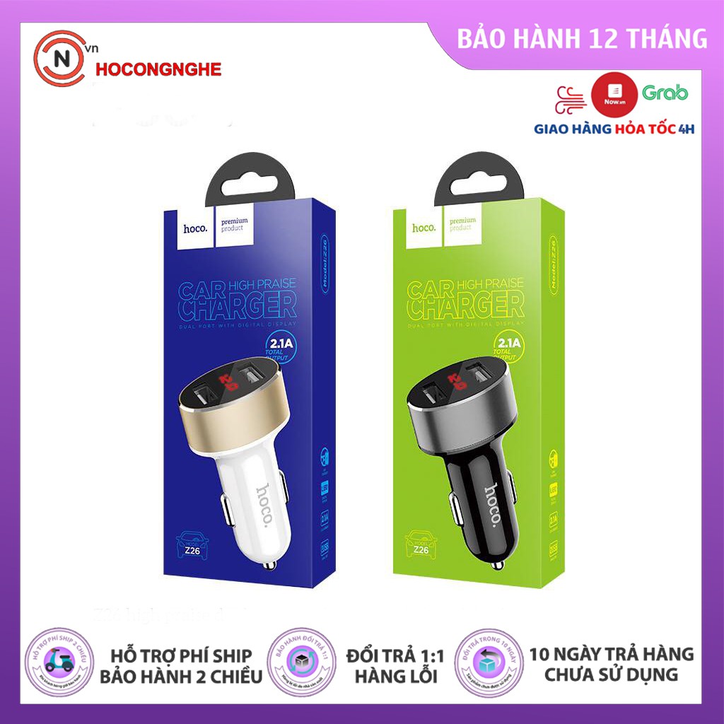 CHÍNH HÃNG Tẩu sạc oto hoco Z26 sạc nhanh ô tô - có màn LED hiển thị dung lượng điện - tẩu sạc xe máy {BẢO HÀNH ĐỔI MỚ