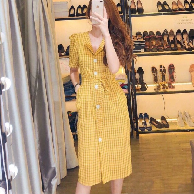 📍📍📍Đầm caro cổ vest cột eo