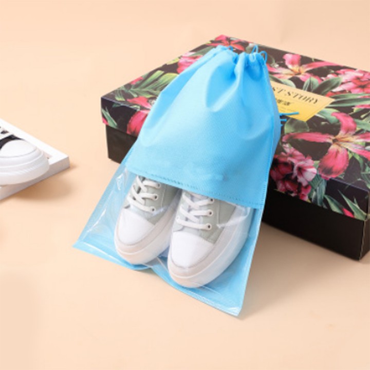 Túi dây rút đựng giày dép thể thao du lịch thông minh vải dù canvas chống thấm nước bẩn bụi màu trơn gấp gọn tiện lợi
