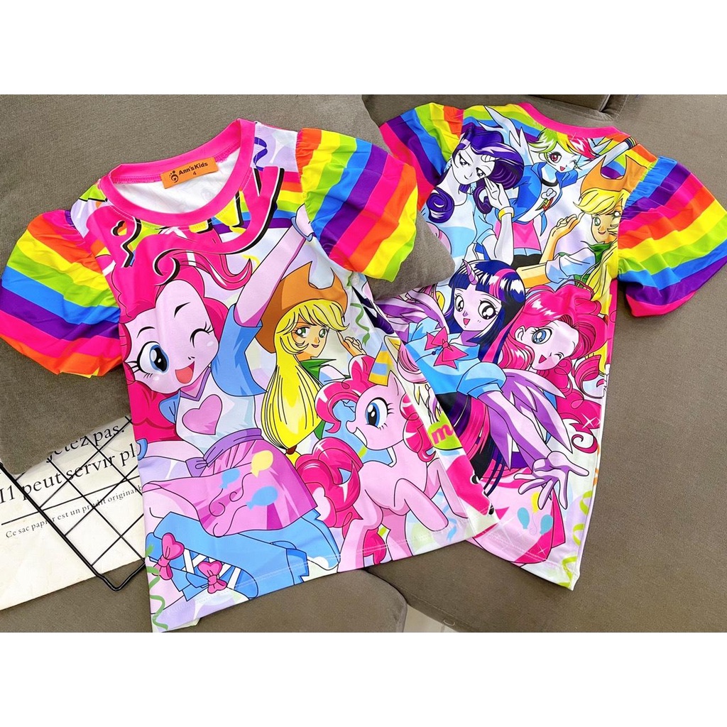 Đầm thun lạnh loại 1 in 3D size đại cho bé gái từ 23 đến 40kg - Váy đầm tay phồng nữ bé gái