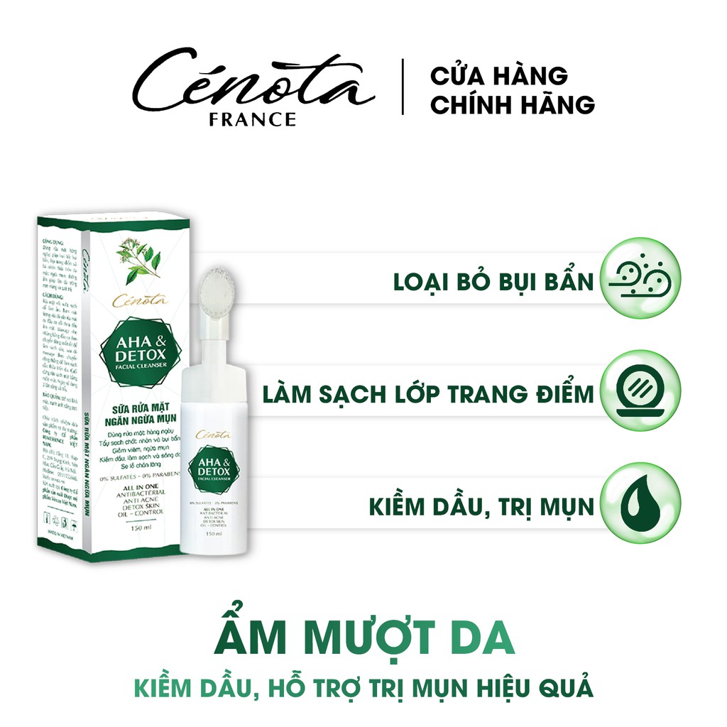 Sữa Rửa Mặt Ngừa Mụn Cenota AHA & Detox 150ml