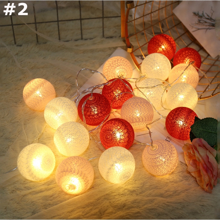 Dây Đèn Led 20 Bóng Hình Quả Cầu Cotton Độc Đáo Trang Trí Tiệc Cưới Giáng Sinh