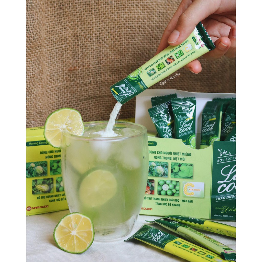 Bột Sủi Thanh Nhiệt Hương Chanh Live Cool (Hộp 10 gói) - Làm Từ Các Loại Thảo Dược & Vitamin C - Victory Pharmacy