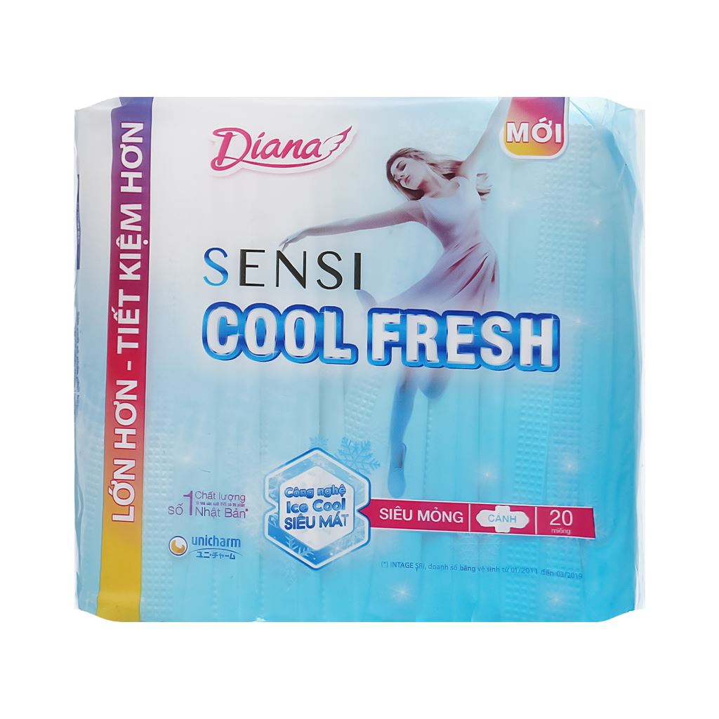 Băng vệ sinh DIANA Sensi Cool Fresh (Siêu Mỏng Cánh 20 Miếng - Xanh Dương) - BVS Diana