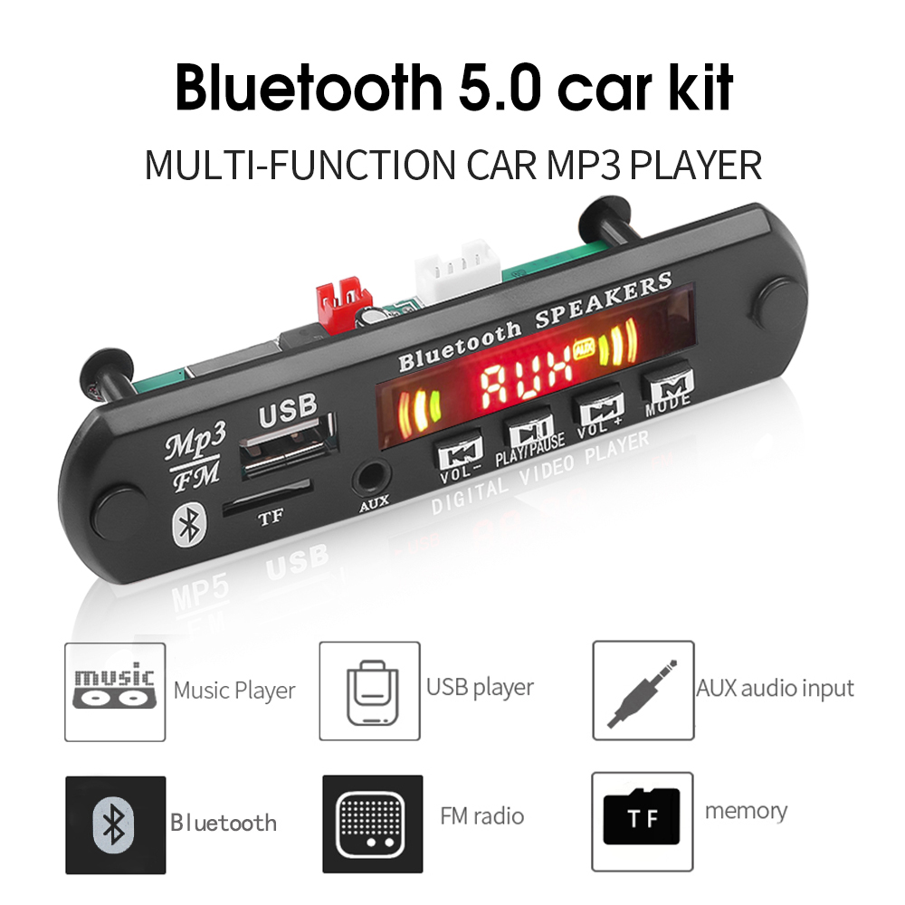 Wireless Decoding Board DC 5V 12V Bluetooth 5.0 MP3 Player Color Screen Module Car Kit USB Radio TF FM With Remote Control