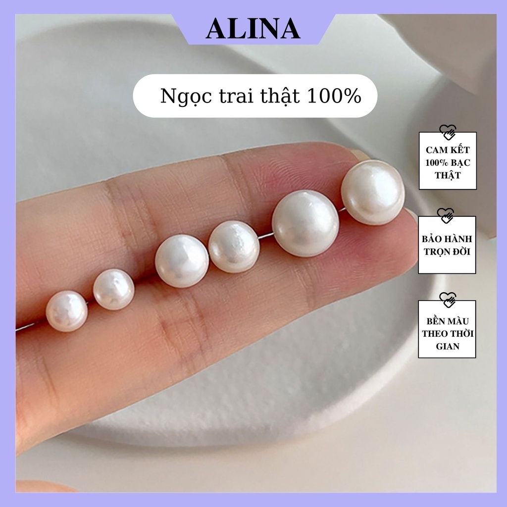 Bông Tai Bạc 925 N g o c T r a i Bông Nụ Hột Bẹt Đơn Giản Phong Cách Cổ Điển Sang Trọng Alina