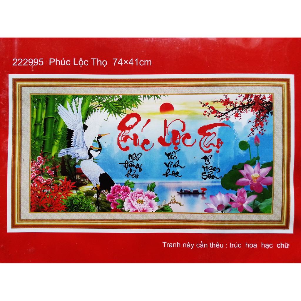 Tranh thêu chữ thập phúc lộc thọ 222995