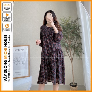 Đầm Suông Hoa Nhí Freesize V289 MICHI House Váy Xuông Thiết Kế Dài Tay Cổ Tròn Đuôi Cá Trẻ Trung Bigsize Mặc Bầu Xinh