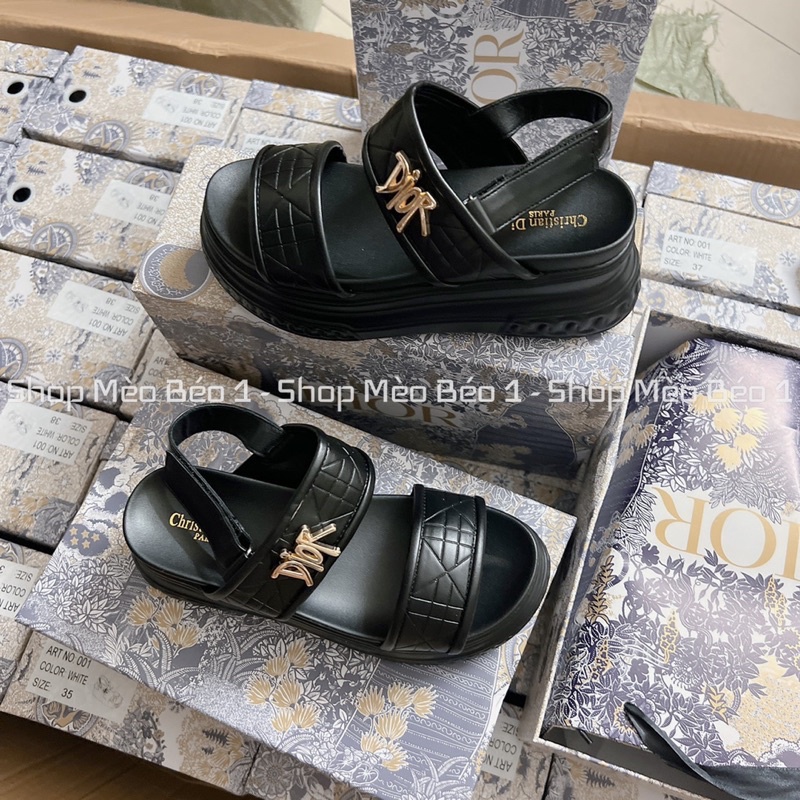 Sandal cd quai chéo vân kẻ chìm đế cao fullbox