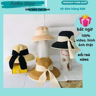 Mũ Cói Rộng Vành Chống Nắng Nón Cối Đi Biển Vành Rộng Nữ Dáng Chuông Lồng Đèn Chữ X Đai Nơ Thời Trang Keelin Store