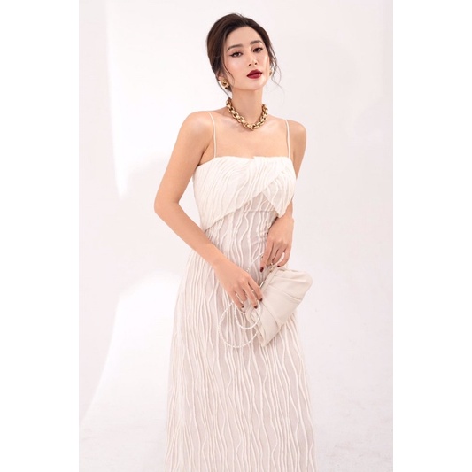 KJ Đầm ôm body hai dây dáng dài thun gợn sóng màu trắng MINA mặc đi chơi dự tiệc du lịch quyến rũ sang đẹp MN183