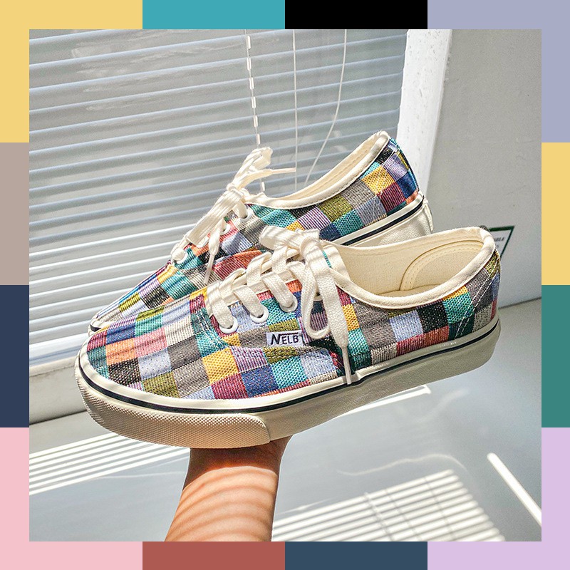 [Mã FAGREEN245 giảm 10% tối đa 30k đơn từ 99k] Giày Vải nữ dây buộc Kẻ ô nhiều màu hot hit 2020 | BigBuy360 - bigbuy360.vn