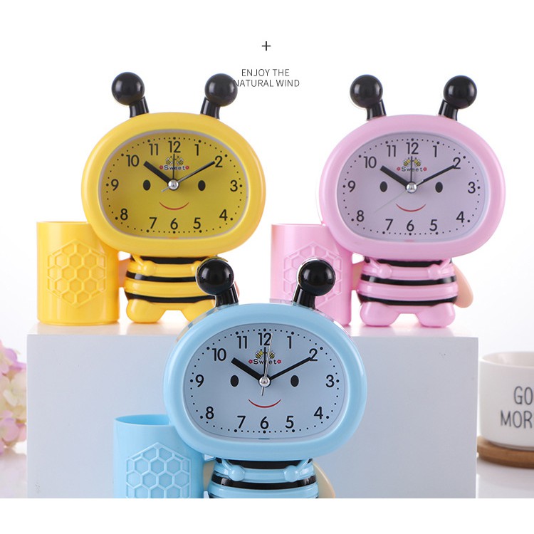 [TẶNG PIN] Đồng Hồ Báo Thức Hình Con Ong Cho Bé - Đồng Hồ Để Bàn Báo Thức Có Ống Đựng Viết Dễ Thương - Dumi Shop