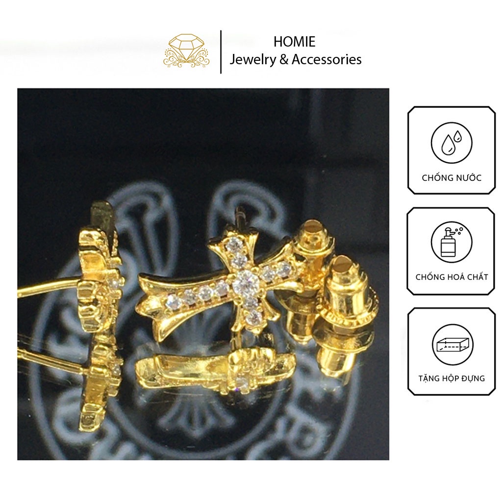 Khuyên Tai Chữ Thập Chrome Heart Bạc Thái S925, Bông Tai Nam Nữ Mạ Vàng Đẹp HOMIE