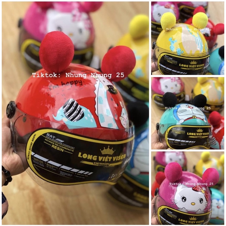 Mũ bảo hiểm lót nâu có kính cho bé 1-6tuổi chính hãng, Nón bảo hiểm trẻ em màu sắc , Nón hình đáng yêu có kính cho bé