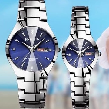 Đồng hồ nam nữ FNGEEN FC mặt tròn có lịch thứ lịch ngày, dây thép không gỉ