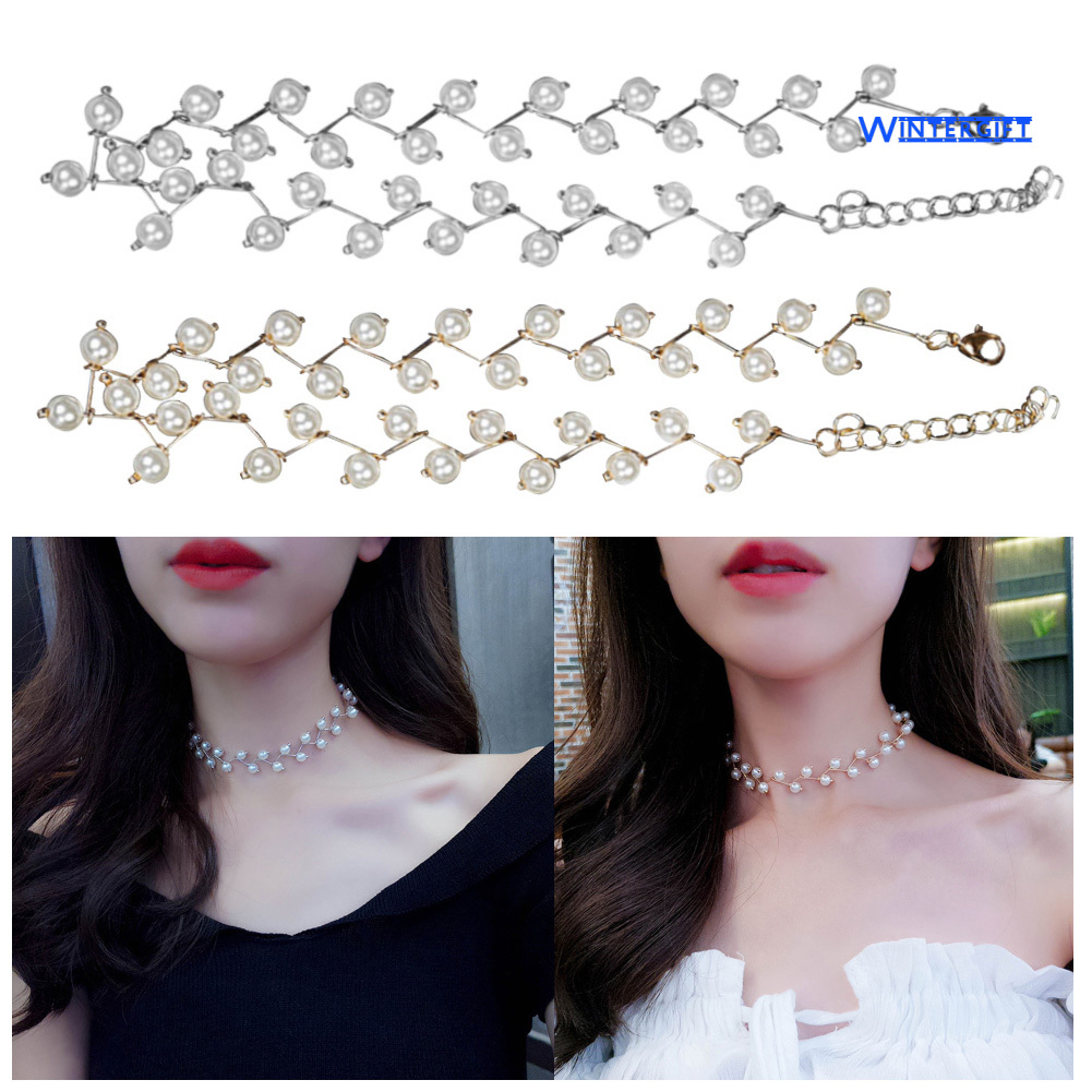 Vòng Cổ Choker Ngắn Đính Hạt Ngọc Trai Giả Thời Trang Mùa Đông Cho Nữ