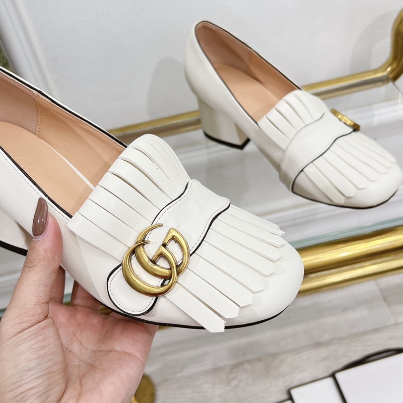 Giày Cao Gót, Giày Gót Vuông Gucci tua rua 5p hàng fullbox
