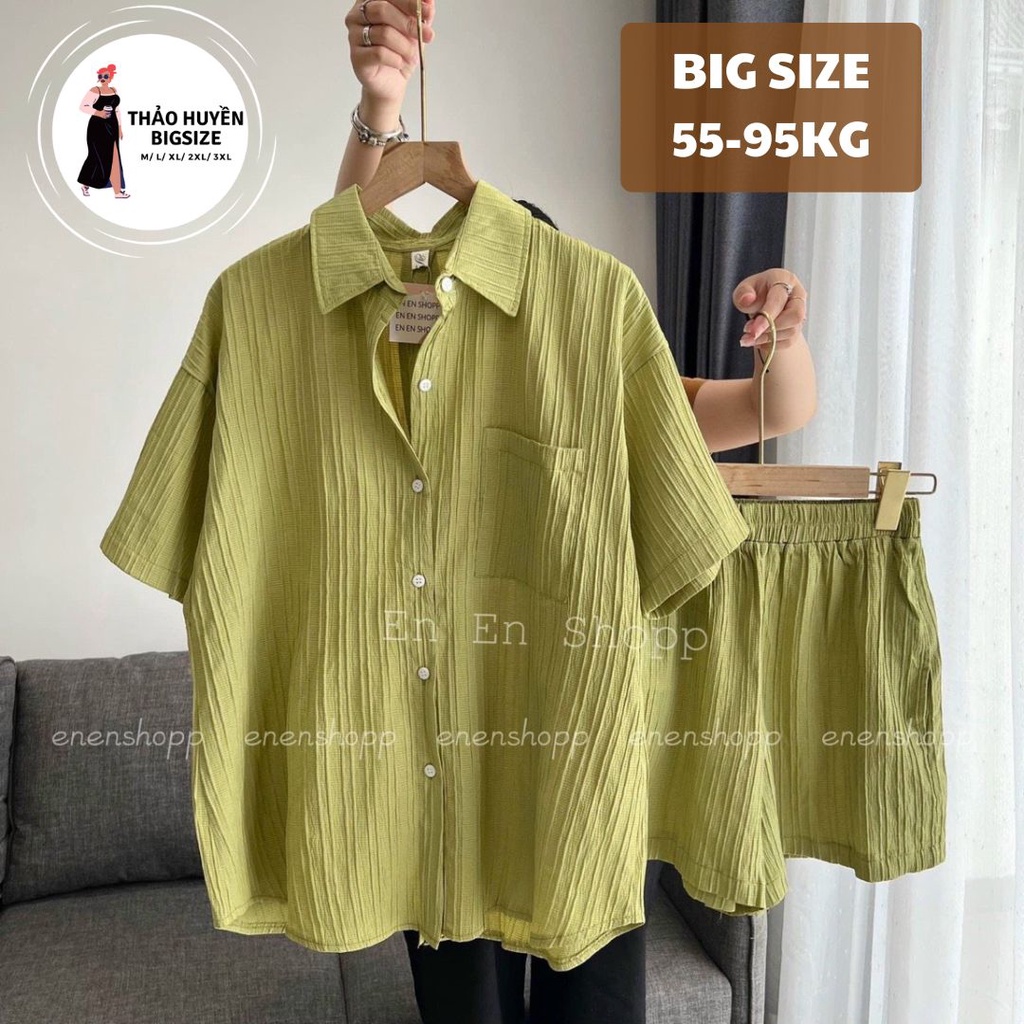 Set bộ bigsize nữ đũi gân (có màu nâu) đồ bigsize nữ đi chơi dáng xẻ lưng kèm quần short hottrend đủ size từ 50-95kg