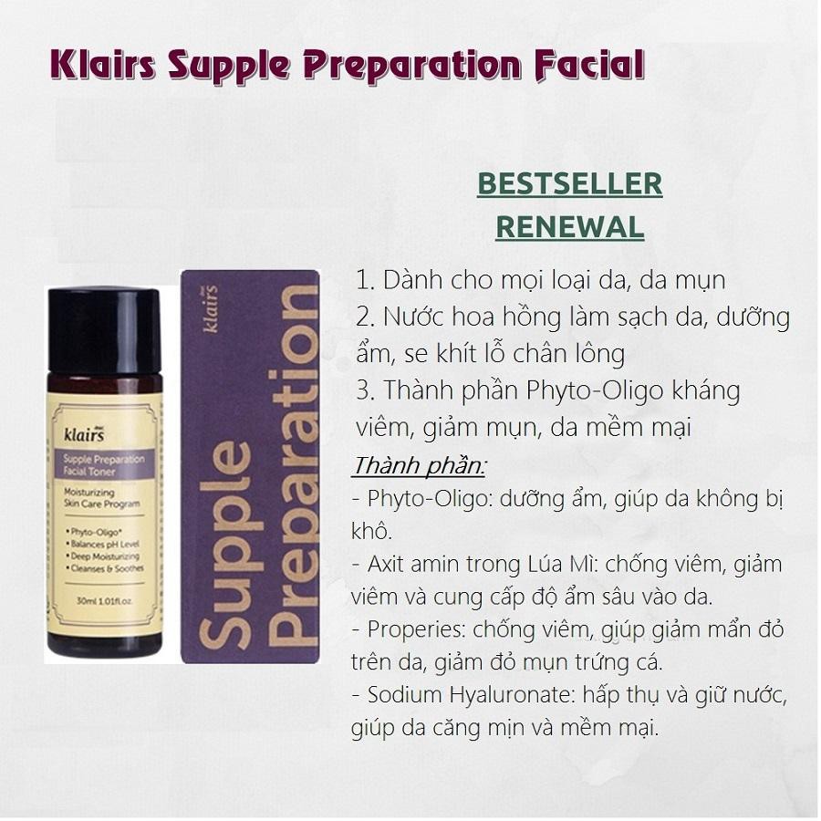  Nước Hoa Hồng Dưỡng Ẩm Dành Cho Da Nhạy Cảm Klairs Supple Preparation Facial Toner 30ml | BigBuy360 - bigbuy360.vn