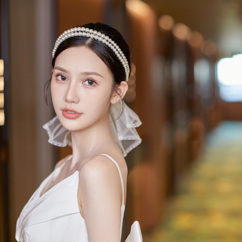 GETNOIVAS Băng Đô Cài Tóc Cô Dâu Đính Nơ Và Ngọc Trai Lớn Mới