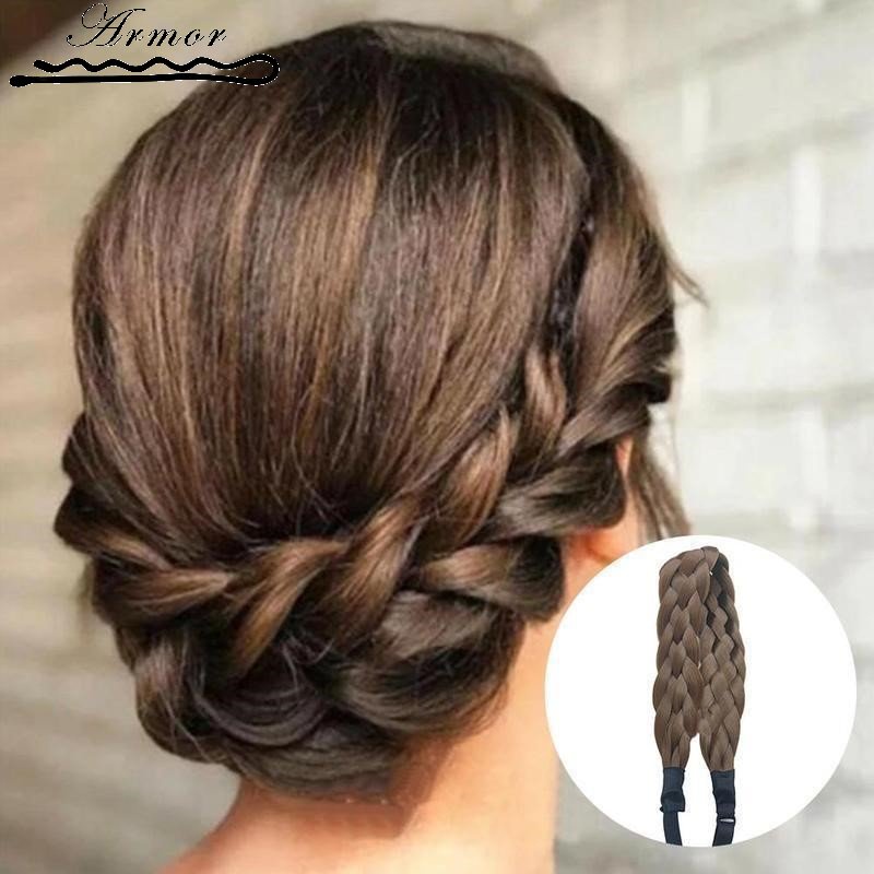 Băng Đô Cài Tóc Dạng Bím Tóc Giả Bằng Sợi Tổng Hợp Co Giãn Màu Đen / Nâu Phong Cách Bohemia Thanh Lịch Tùy Chỉnh Cho Nữ