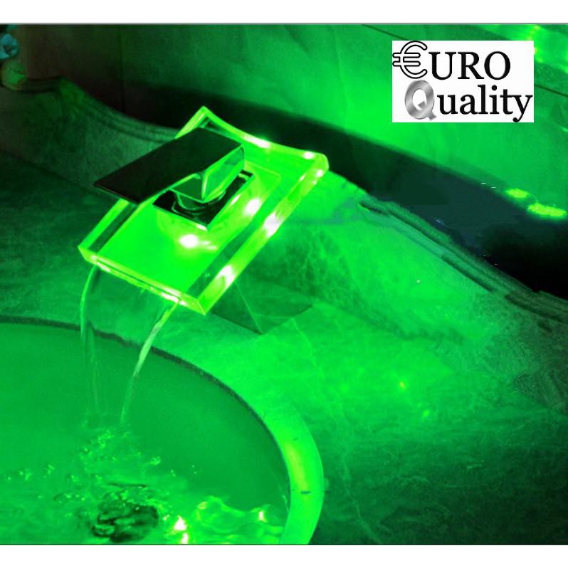 Vòi Lavabo Thác Nước Kính Cường Lực đổi màu theo nhiệt độ nước Euro Quality