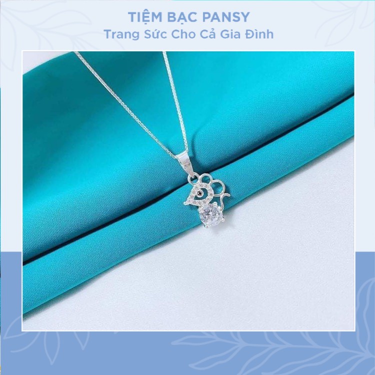Dây chuyền bạc cho nữ mặt dây hình con chuột dễ thương, Vòng cổ bạc nữ Pansy nhỏ nhắn