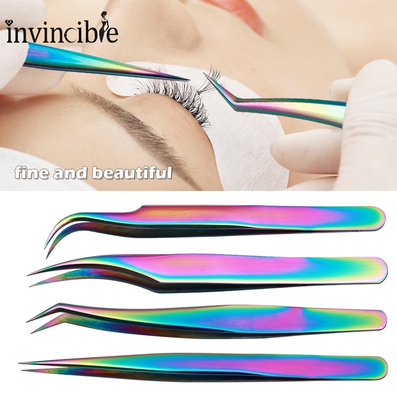 1 Nhíp Thẳng/Cong Bằng Thép Không Gỉ Màu Cầu Vồng Dùng Nối Mi/Trang Trí Móng Tay Chuyên Nghiệp