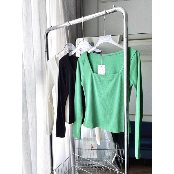 A07- Áo thun tăm cổ vuông body tay dài Sammivnxk☘️freeship