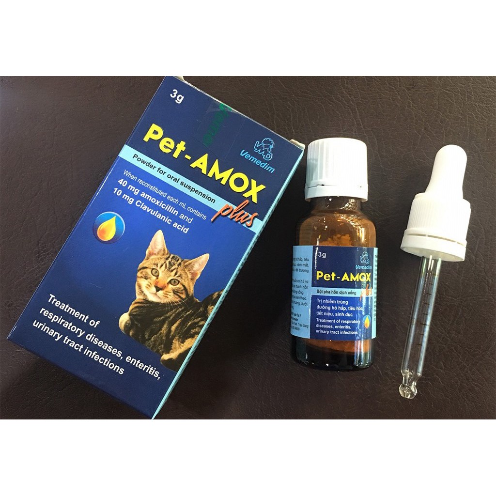 Pet- Amox Plus Dùng Các Nhiễm Trùng Chó Mèo Lọ 3g