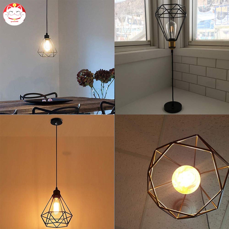 ✂GT⁂ Geometric Pendant Metal Lamp Guard Retro Vintage Ceiling Light Shade Iron Cage