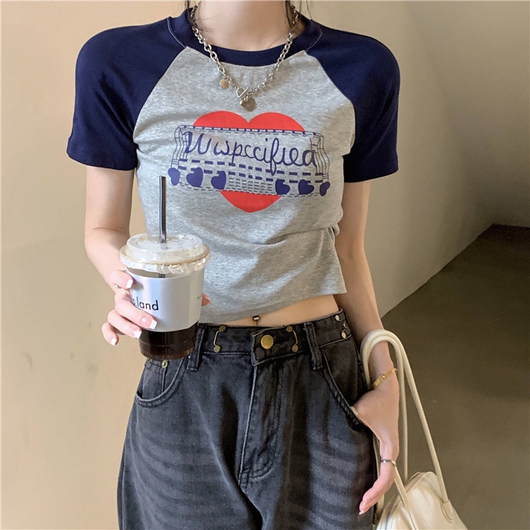 Áo Thun Crop top Cổ Tròn Tay Ngắn In Chữ Phối Màu Tương Phản Thời Trang Mùa Hè Cho Nữ JH-TX-253