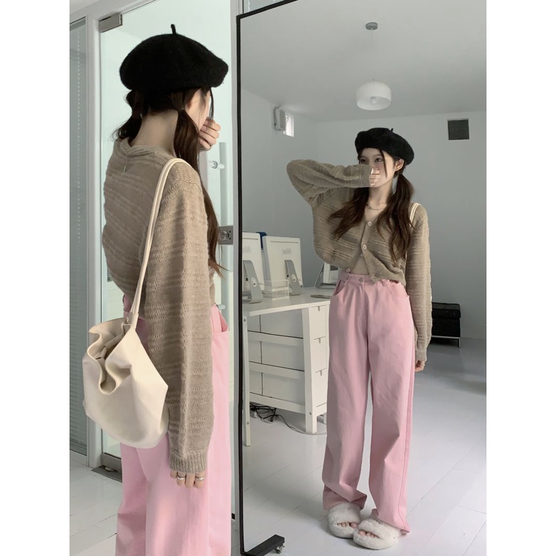 Porozi Áo khoác cardigan Áo sweater dệt kim tay dài cổ chữ V phong cách Hàn Quốc thời trang cho nữ