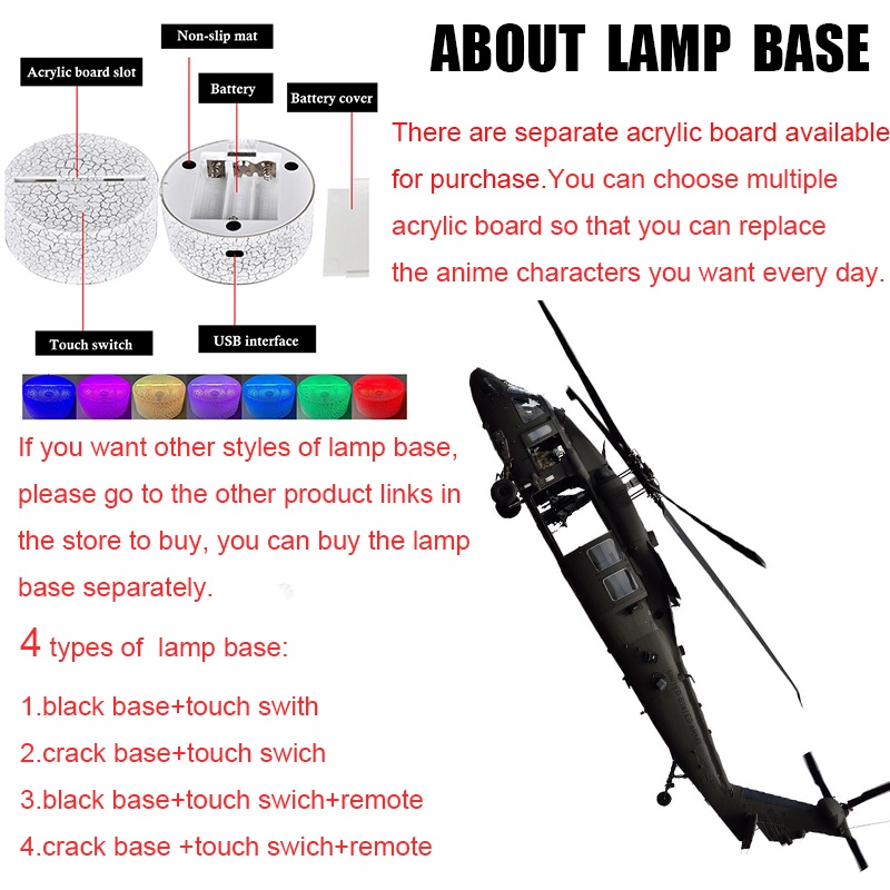 Helicopter Night Light Anime Changing Touch Remote LED Aircraft Model Lamp Kids USB Lighting Bedroom Home Decor Gifts protect ey