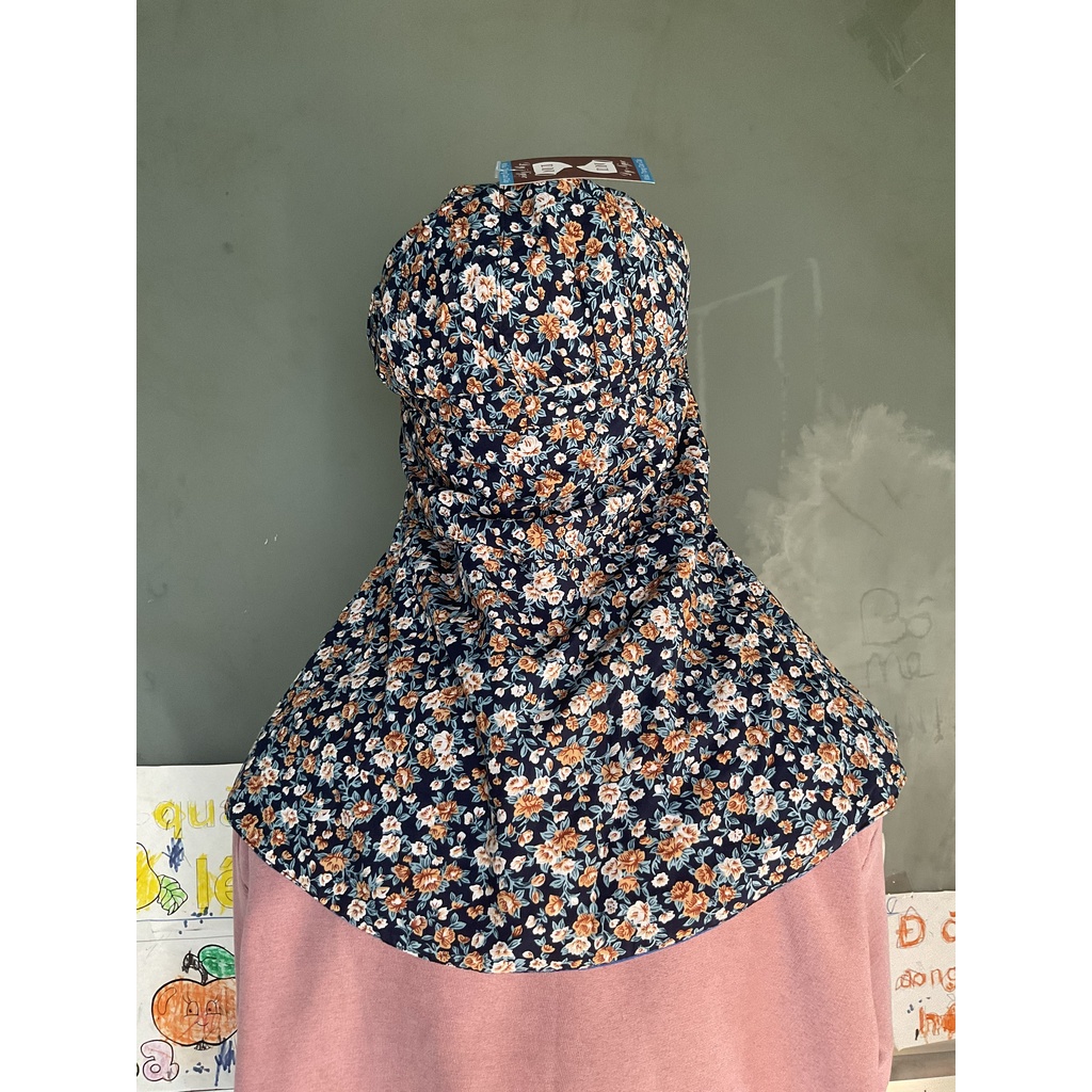Khẩu trang nón Duy Ngọc hoa nhỏ nhiều màu chất liệu cotton 3 lớp thoáng mát dây khóa 1 bên có thể đội với mũ bảo hiểm