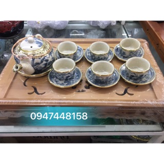 Bộ ấm chén men rạn cổ bọc đồng