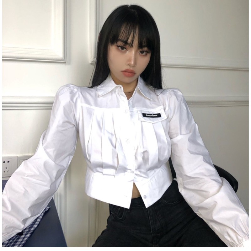 áo croptop sơ mi tay dài