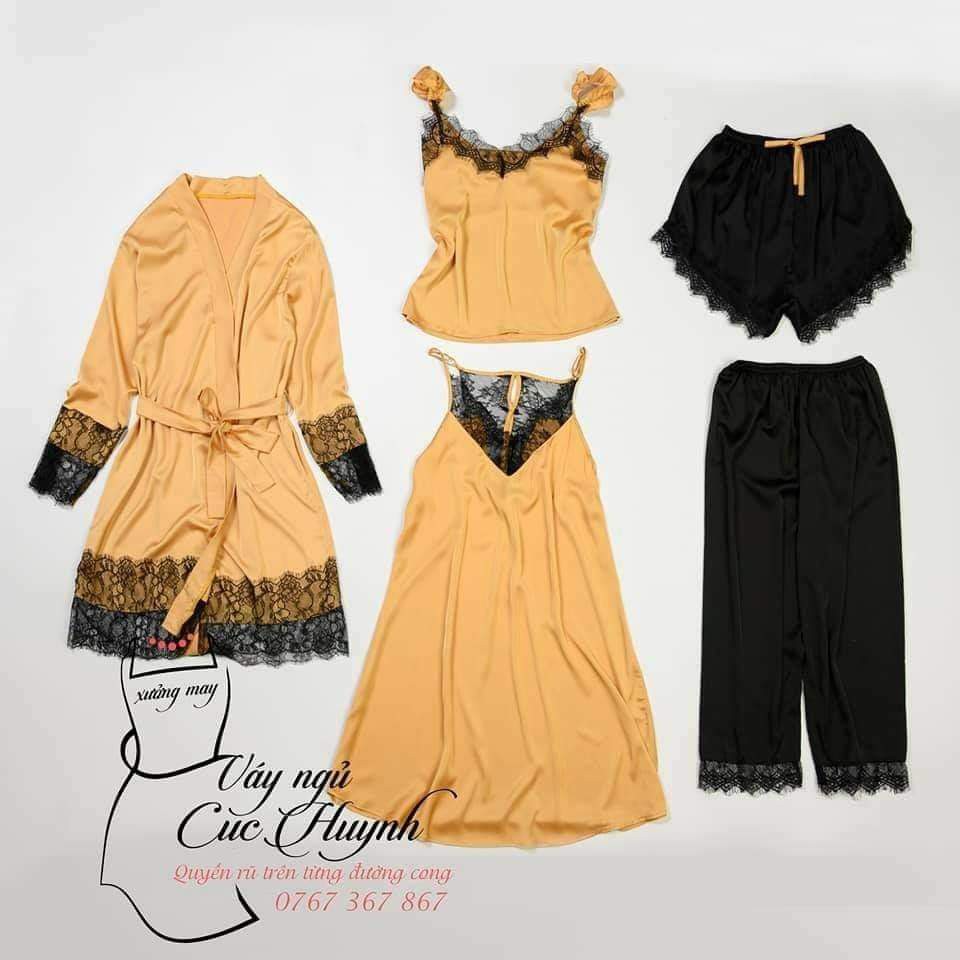 Sét ngủ 5 món cao cấp, Bộ đồ ngủ phối ren kèm áo choàng dễ thương quyến rũ, nhiều size từ 40-80kg mặc vừa | BigBuy360 - bigbuy360.vn