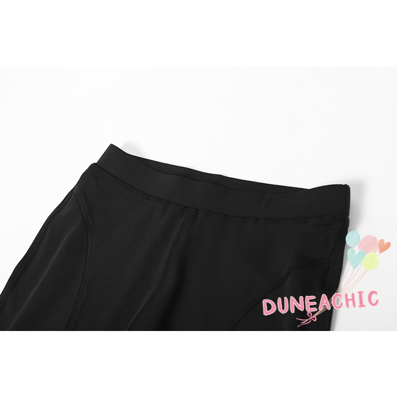 DUNEA Set Áo Thun Ngắn Tay Cổ Cao Và Quần Dài Lưng Cao Màu Trơn Thời Trang Cho Nữ