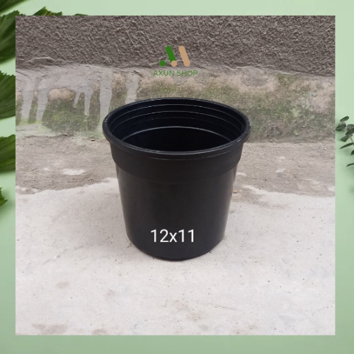 Chậu nhựa cứng tròn đen Thakico trồng cây trong nhà, kiểng lá,các loại hoa kiểng size 12x11 giá xưởng
