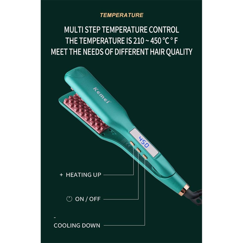 Máy Làm Tóc, Máy Dập Xù Chân Tóc Bản Vuông Có Chỉnh Nhiệt Kemei Km - 1228, Bảo Hành 24 Tháng