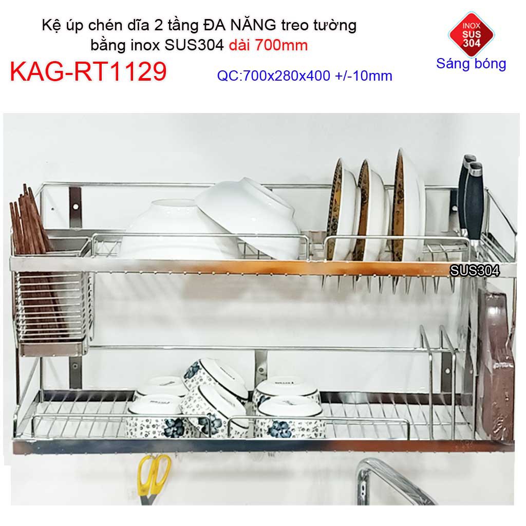 Kệ chén dĩa 7T inox 304, kệ úp chén dĩa inox KAG-RT1129