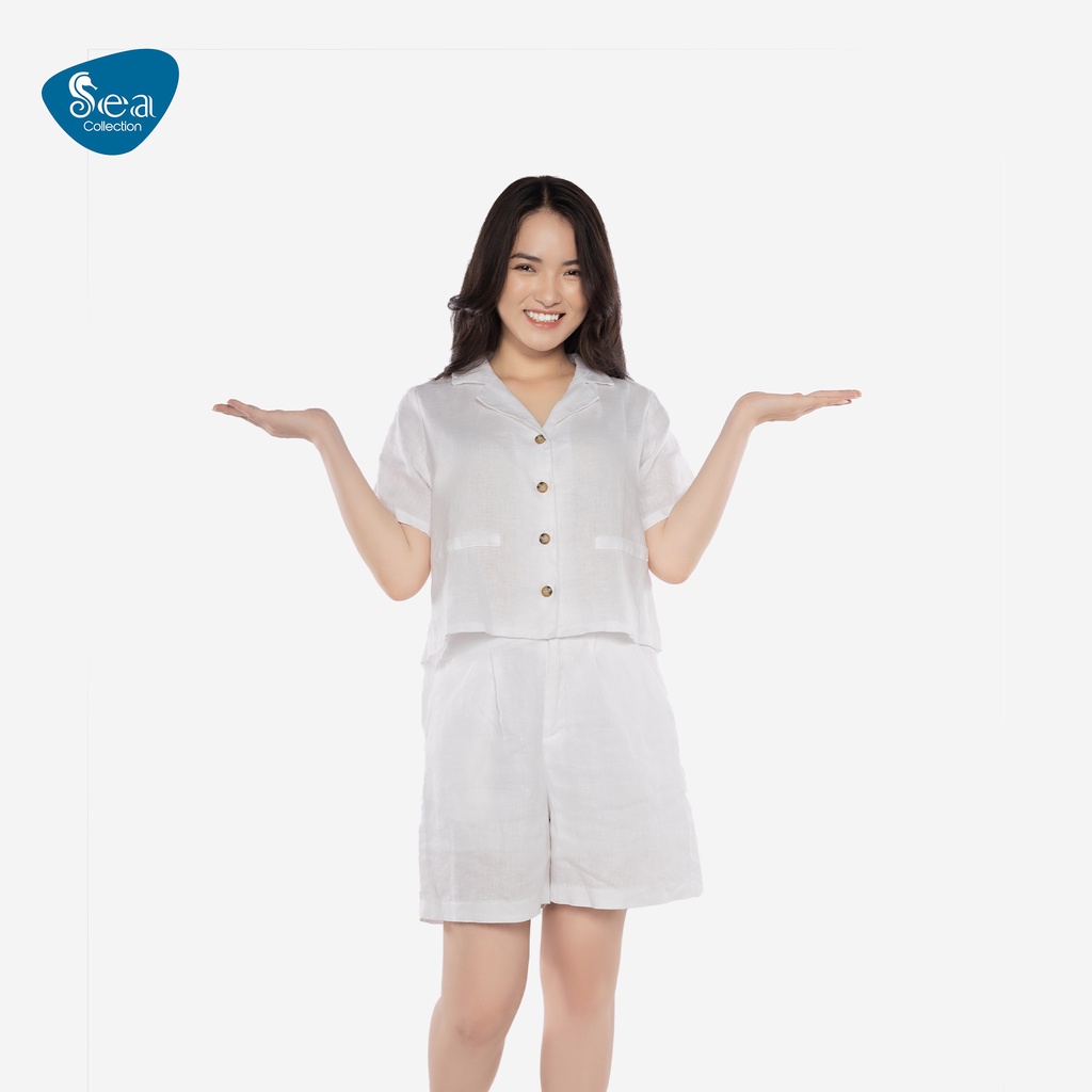 Set Bộ Áo ngắn tay và Quần Đùi Linen Nữ Sea Collection 11517