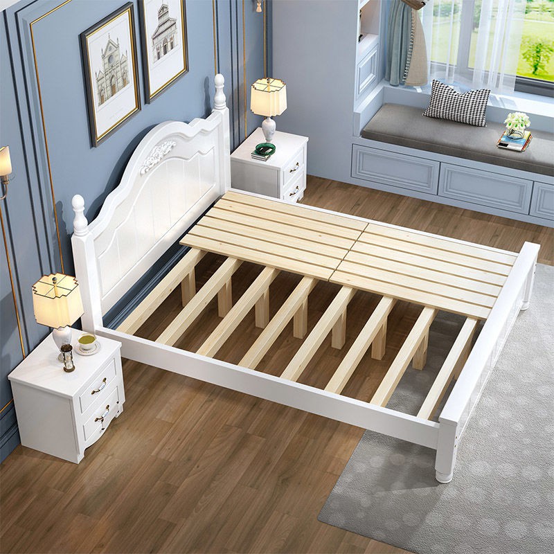 Giường gỗ đặc phong cách Châu Âu 1,8m đôi tối giản hiện đại 1,5 đơn 1m công chúa dành cho người lớn chính phòng ng