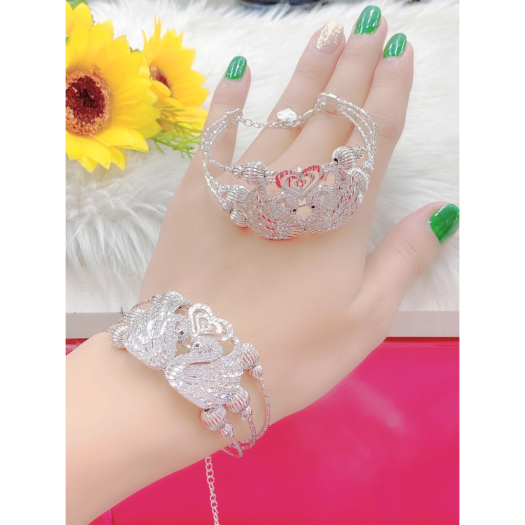 Vòng tay thiên nga trắng free size , lắc tay bền màu thiết kế cao cấp sáng lấp lánh V2352155AT-390