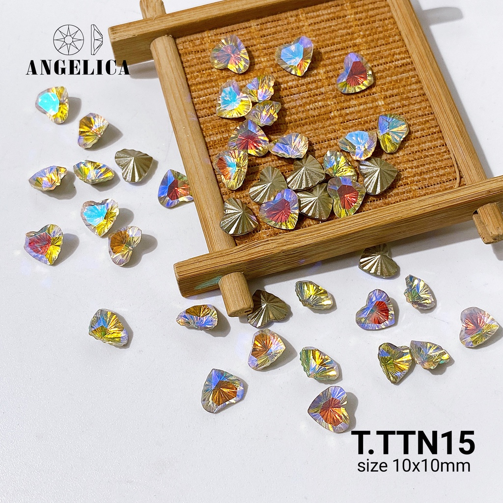 Túi 5 Viên Đá khối Nail To Hình Trái Tim Màu Xanh Bơ, Xạnh Lá Chân Vàng Trang Trí Móng ANGELICA T.TTN